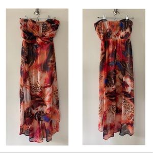 Strapless tropical print high/low dress. Size M.